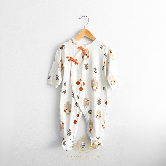 NWT Cute Baby Sleep N' Play Pajamas Romper Footed One-Piece Woodland Bear 6-9M - Picture 1 of 2